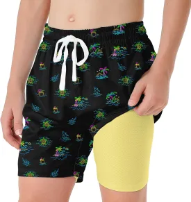6-20T Boys Swimming Trunks 2 in 1 Bathing Suit Quick Dry Board Shorts
