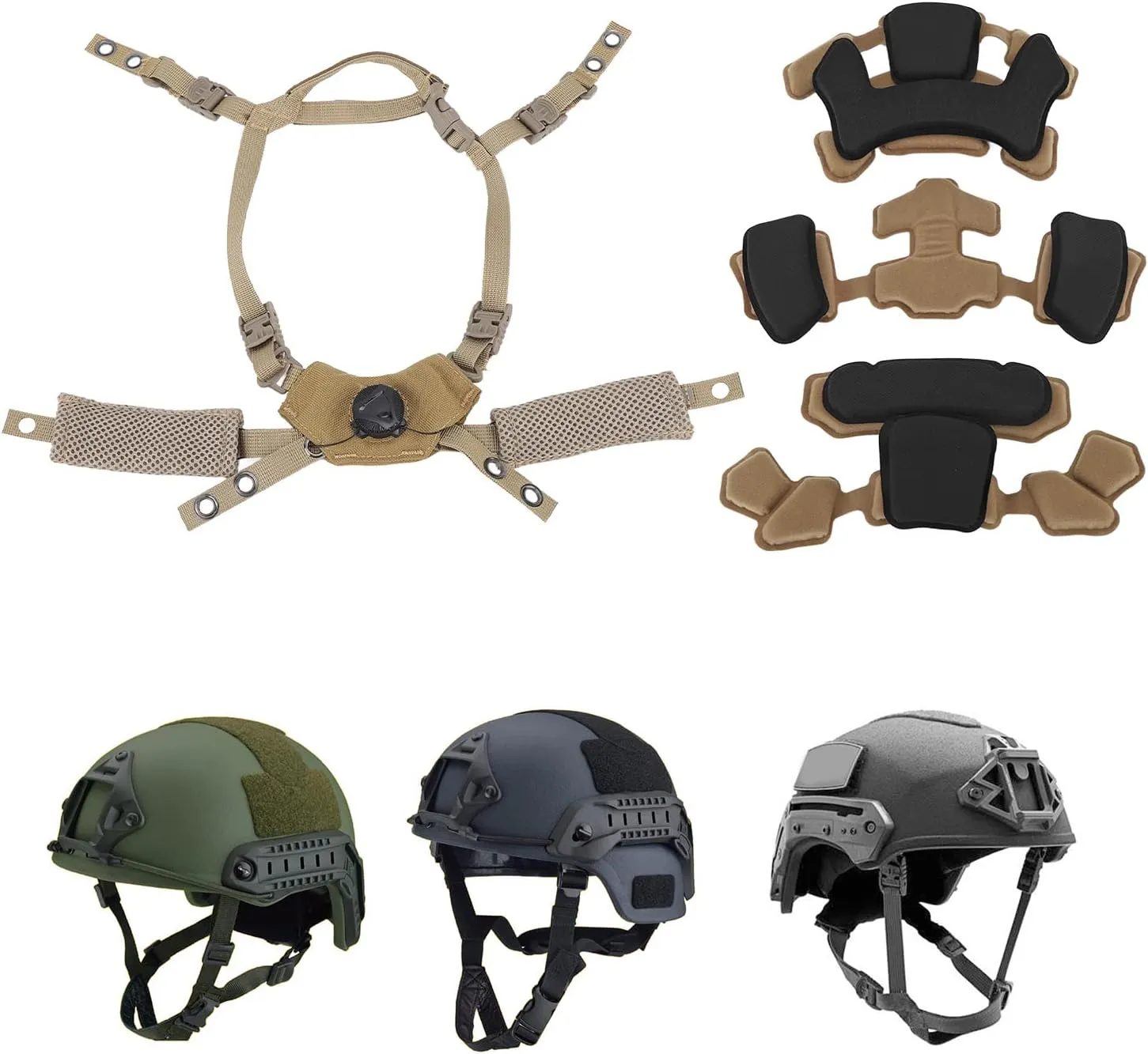 Bewinner Dial Suspension System Chin Strap - 3rd Generation Adjustable Helmet Liner System Steap Kit with Internal Sponge Pad for MICH Helmet