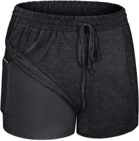 BLEVONH Women Yoga Running Shorts 2 in 1 Workout Athletic Shorts with Pockets S-3XL