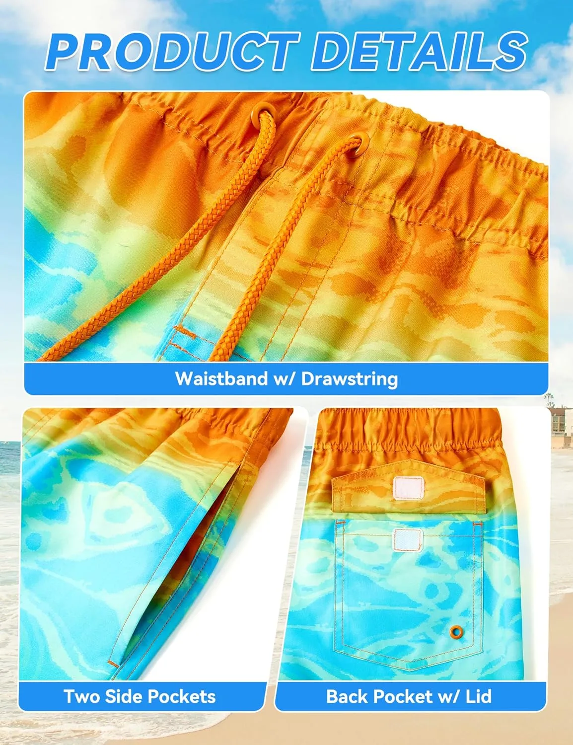 Boys Swim Trunks Quick-Dry w/Ultra Soft Jersey Lining Premium Eco Material UPF 50 