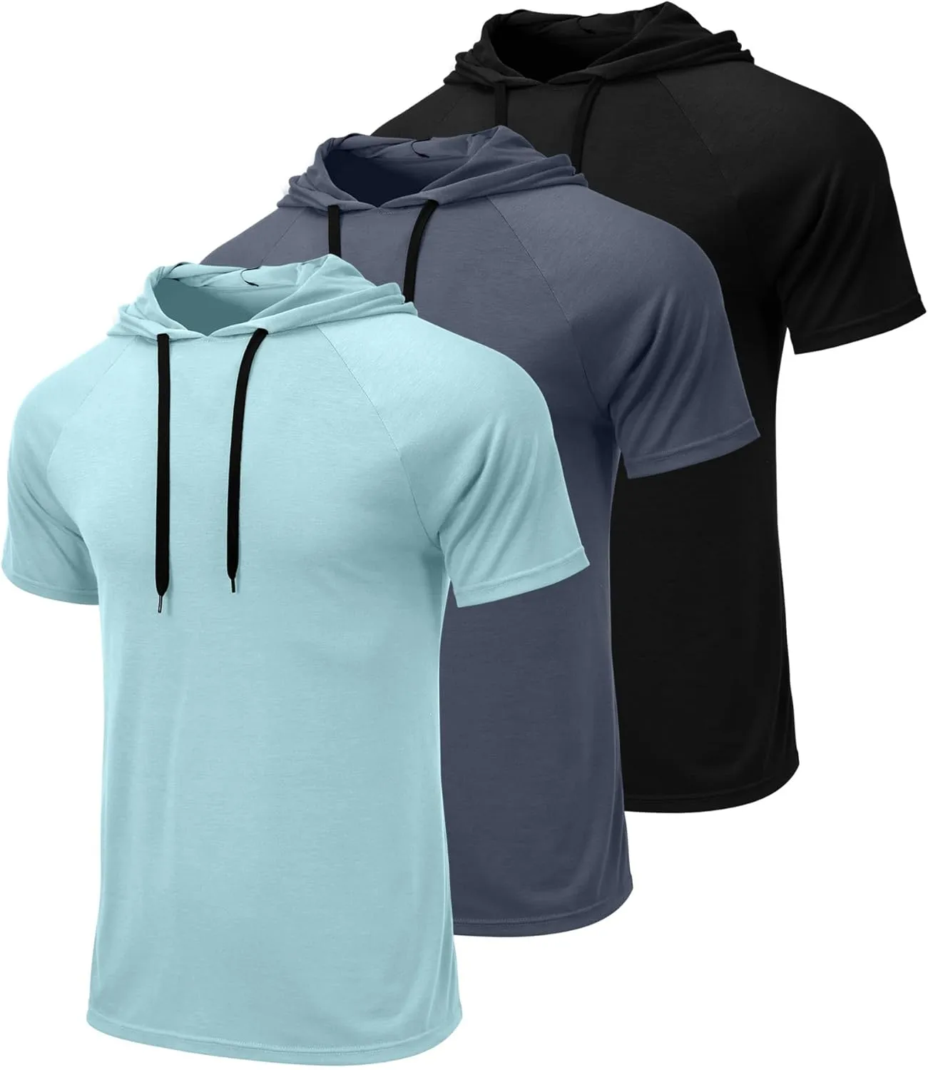 Ficerd 3 Pack Men's Short Sleeve Hoodie Dry Fit Workout Shirts Comfy Running Active Athletic Pullover Sweatshirt