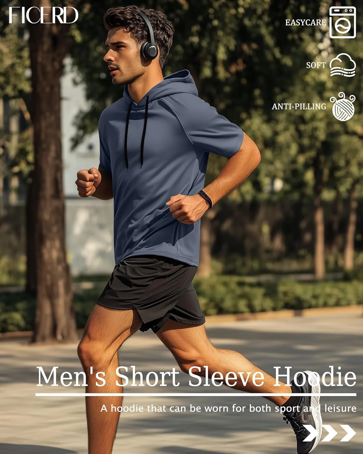 Ficerd 3 Pack Men's Short Sleeve Hoodie Dry Fit Workout Shirts Comfy Running Active Athletic Pullover Sweatshirt