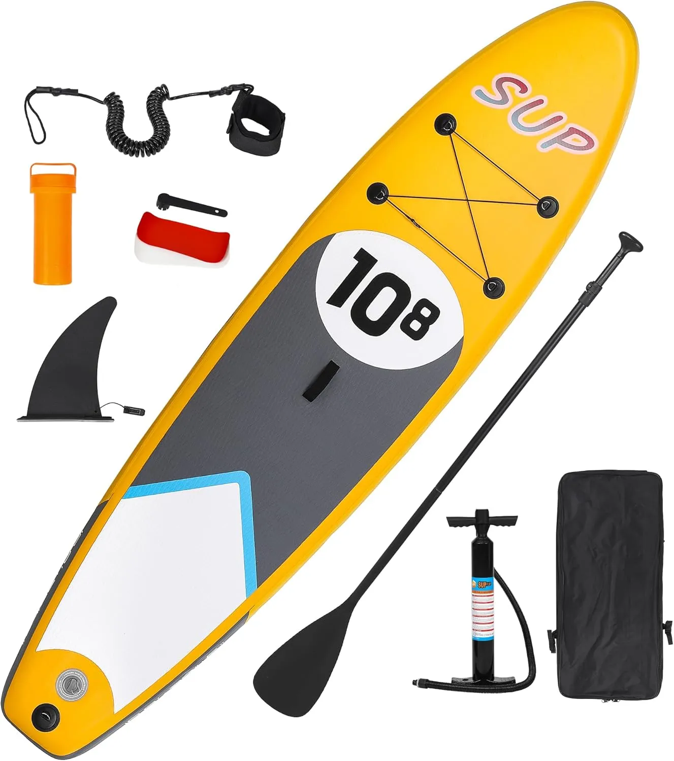 Gyabnw Surfboard - 10.8 Ft, Stand Up, 3 Detachable Fins, Lightweight Foam, Non-Slip for Beginners, Kids & Adults
