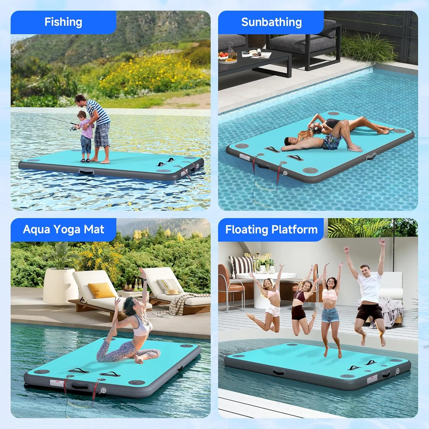 Inflatable Floating Dock for Lake, Floating Platform for Pool Beach Ocean with Rope Ladder, Inflatable Dock with Non-Slip Surface, 6 Inch Thick PVC Construction