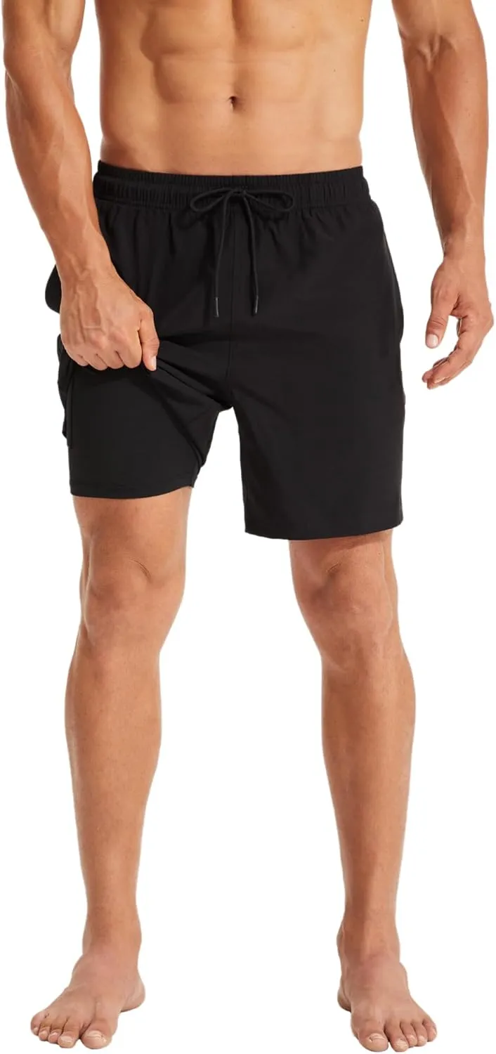 KAIUA SURF Mens Swim Trunks with Compression Liner 7 Inch Inseam Quick Dry Mens Swimming Shorts Bathing Suit