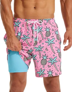 KAIUA SURF Mens Swim Trunks with Compression Liner 7 Inch Inseam Quick Dry Mens Swimming Shorts Bathing Suit