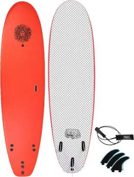 KONA SURF CO. Malibu Beginners Surfboard for Adults and Kids - Soft Board Foam Top Surfboard Foamie for Beach of Softboards - Includes Removable Fins and Leash (Red, 7ft)