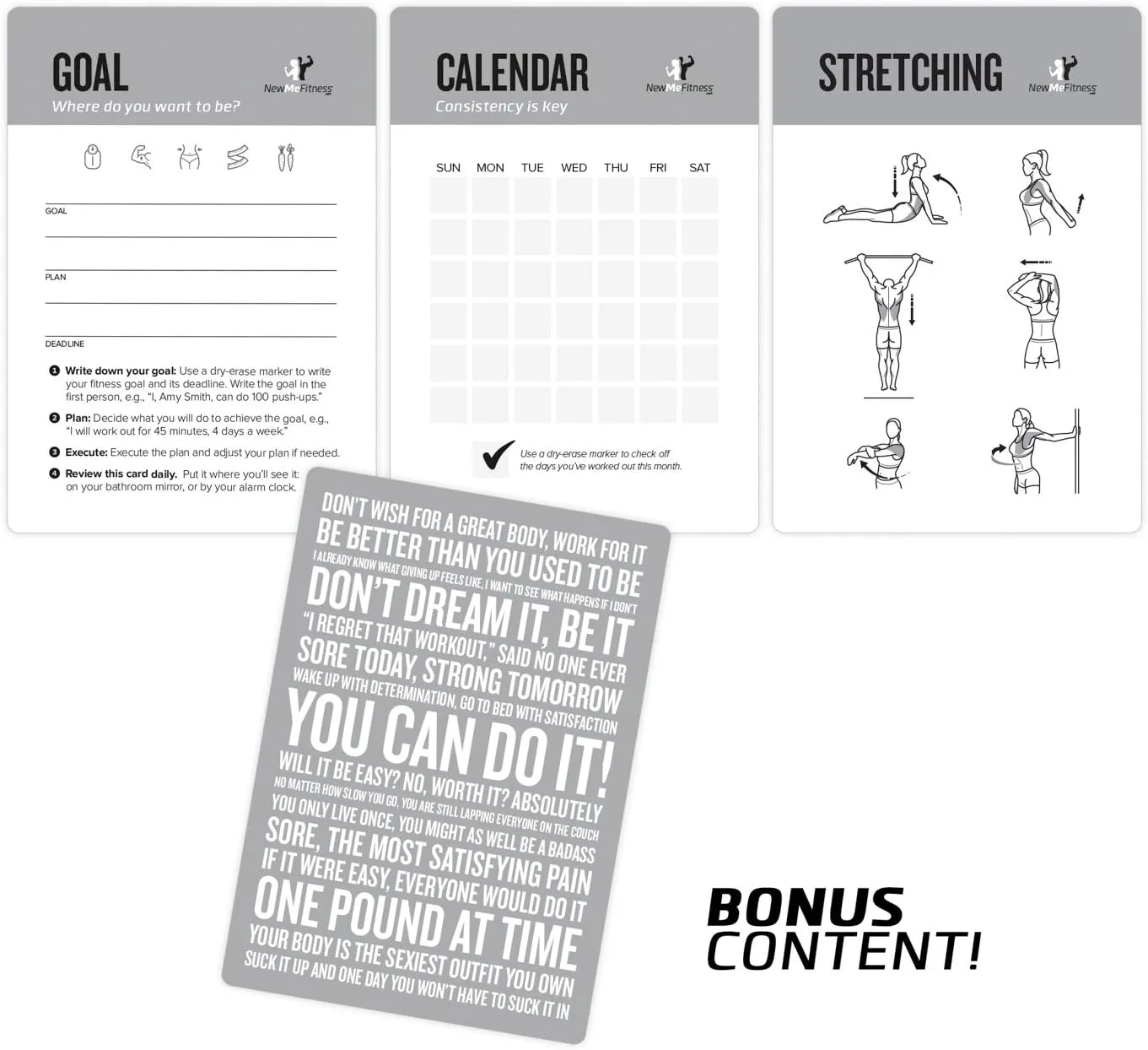 NewMe Fitness Dumbbell Workout Cards, Instructional Fitness Deck for Women & Men, Beginner Fitness Guide to Training Exercises at Home or Gym (Dumbbell, Vol 1)