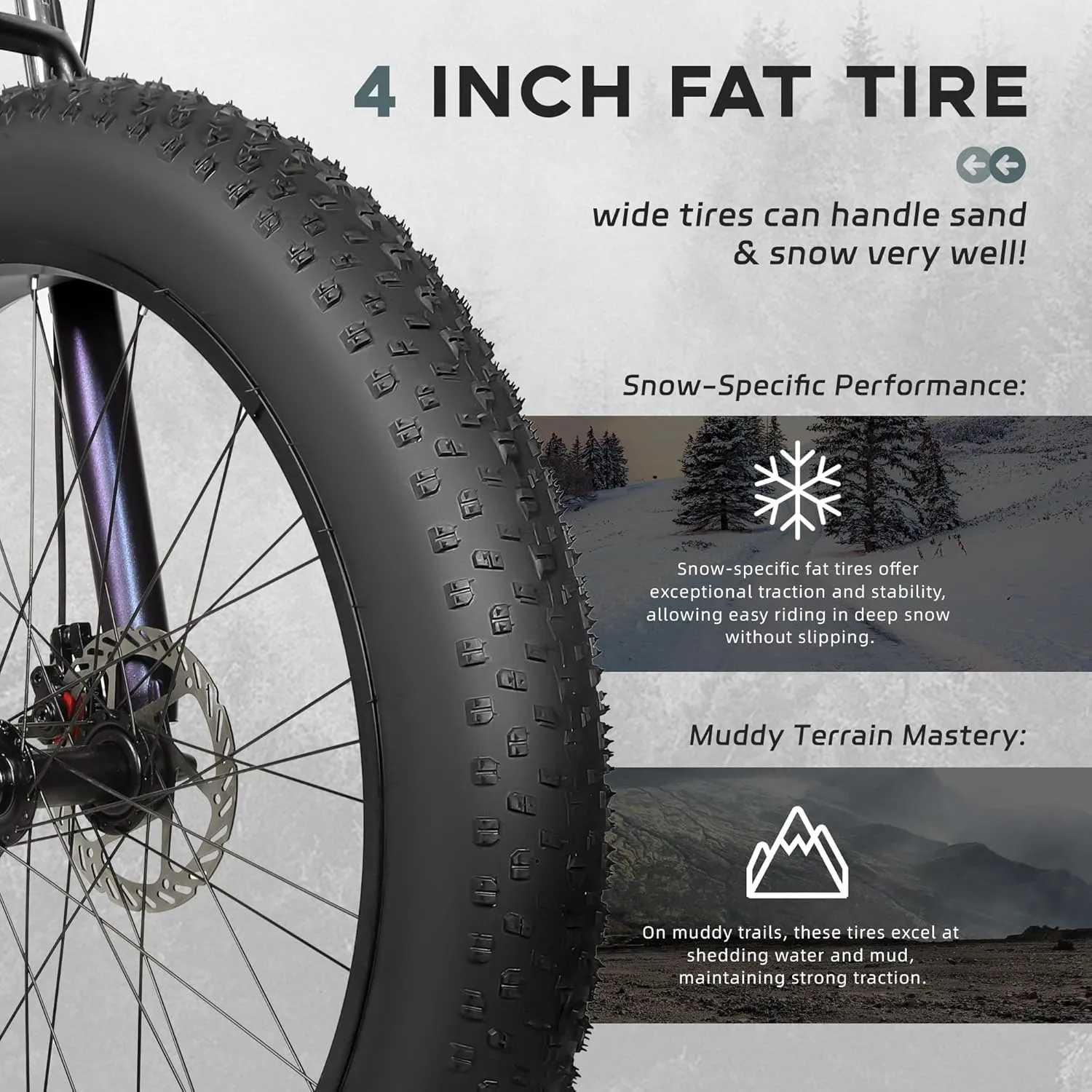 Outroad Fat Tire Mountain Bike with 26 inch Wheels, 21 Speed with High Carbon Steel Frame, Double Disc Brake and Front Suspension Anti-Slip Bikes