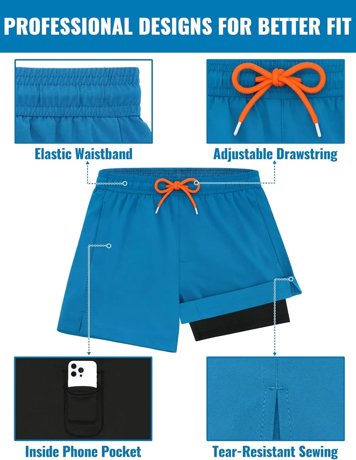 Sarfel Mens Swim Trunks 5 Inch Mens Bathing Suit with Compression Liner Men's Board Shorts Men's Swimwear Quick Dry Swimsuit