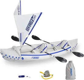Sea Eagle SE370 Inflatable Kayak 1-3 Person-Portable Stowable & Lightweight-with Seat(s), Paddle(s), Foot Pump and Bag
