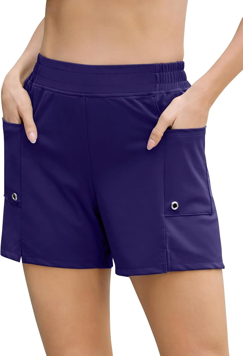 SILKWORLD Women's 5" Swim Board Shorts Quick Dry Elastic Beach Swimming Shorts for Women with Liner Pockets