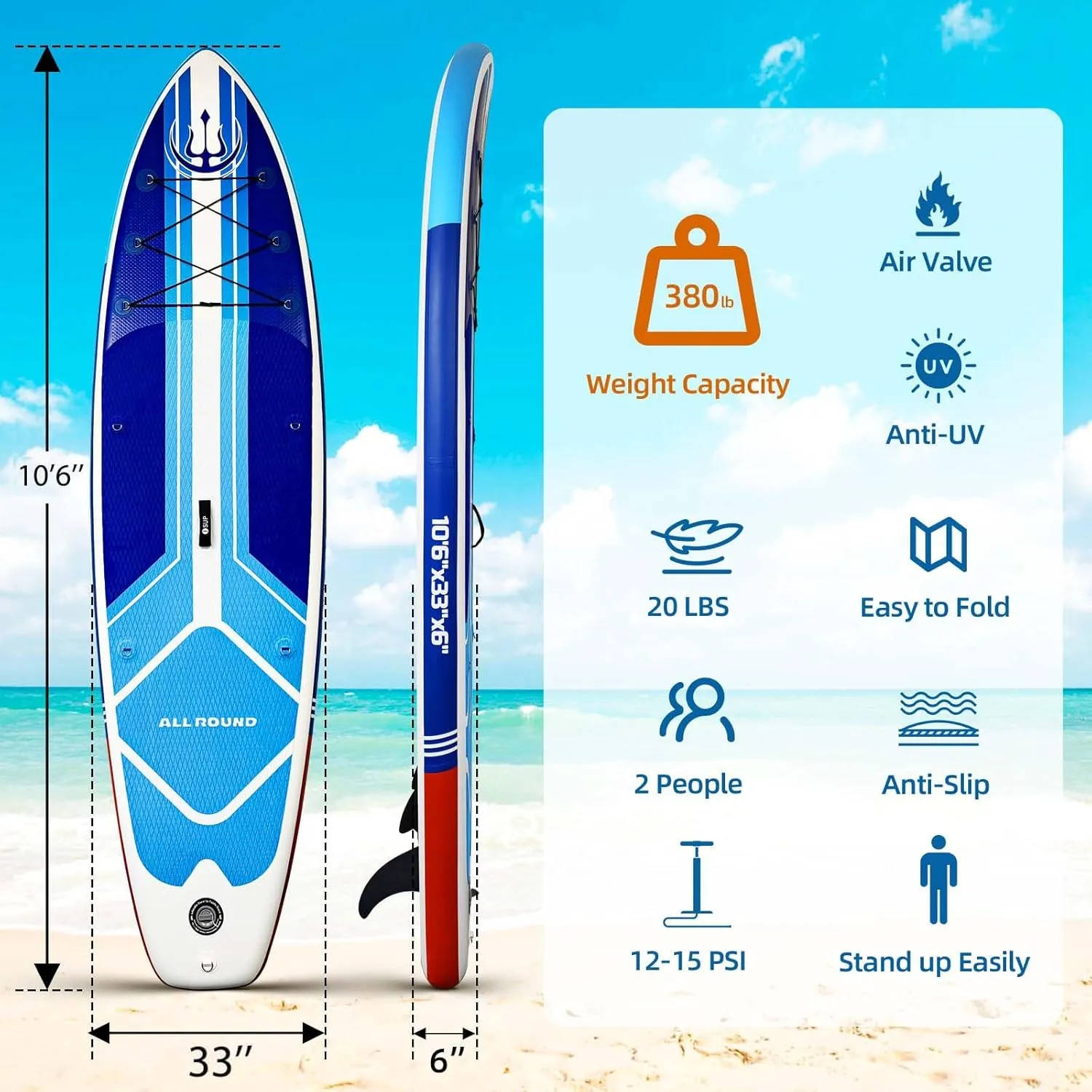Stand Up Paddle Board, 10'6"33"6" Extra Wide Inflatable Stand Up Paddle Board with Adjustable Paddle,Backpack,Waterproof Phone Bag,Leash,and Hand Pump,Repair Kit for Youth & Adult