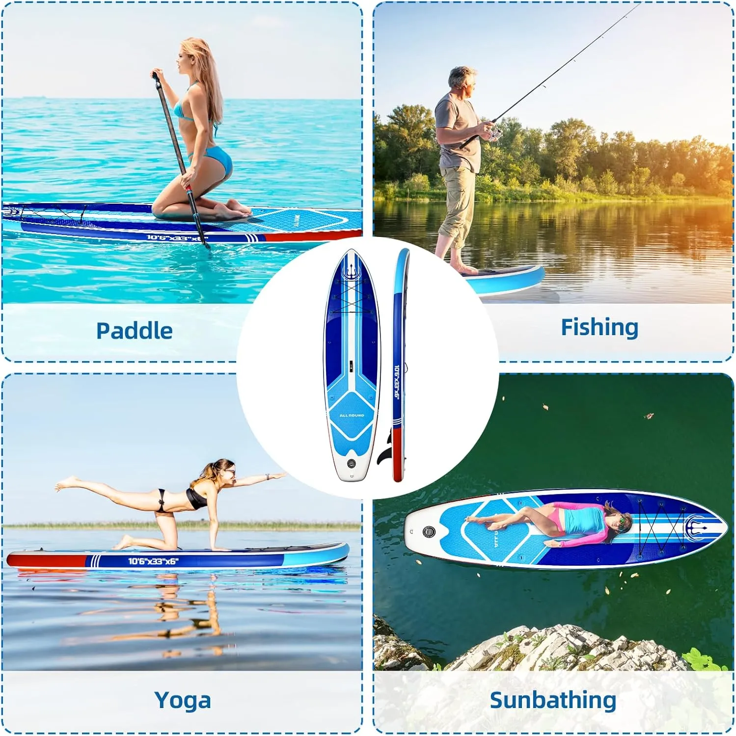 Stand Up Paddle Board, 10'6"33"6" Extra Wide Inflatable Stand Up Paddle Board with Adjustable Paddle,Backpack,Waterproof Phone Bag,Leash,and Hand Pump,Repair Kit for Youth & Adult