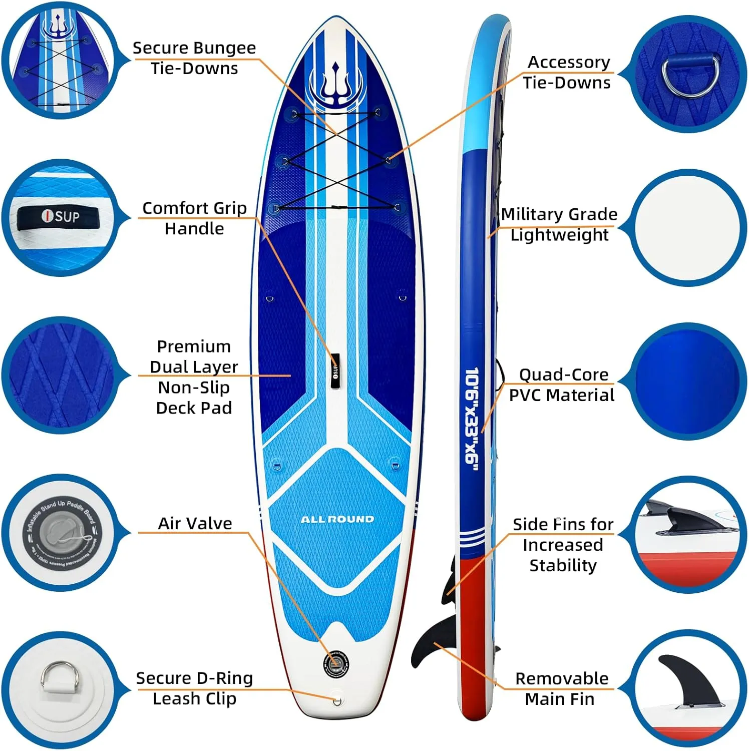 Stand Up Paddle Board, 10'6"33"6" Extra Wide Inflatable Stand Up Paddle Board with Adjustable Paddle,Backpack,Waterproof Phone Bag,Leash,and Hand Pump,Repair Kit for Youth & Adult