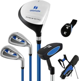 Tangkula Junior Golf Club Set for Children Right Hand, Includes #3 Fairway Wood & #7/#9 Irons, Putter, Head Cover & Rain Hood, Golf Stand Bag, Perfect for Children, Kids