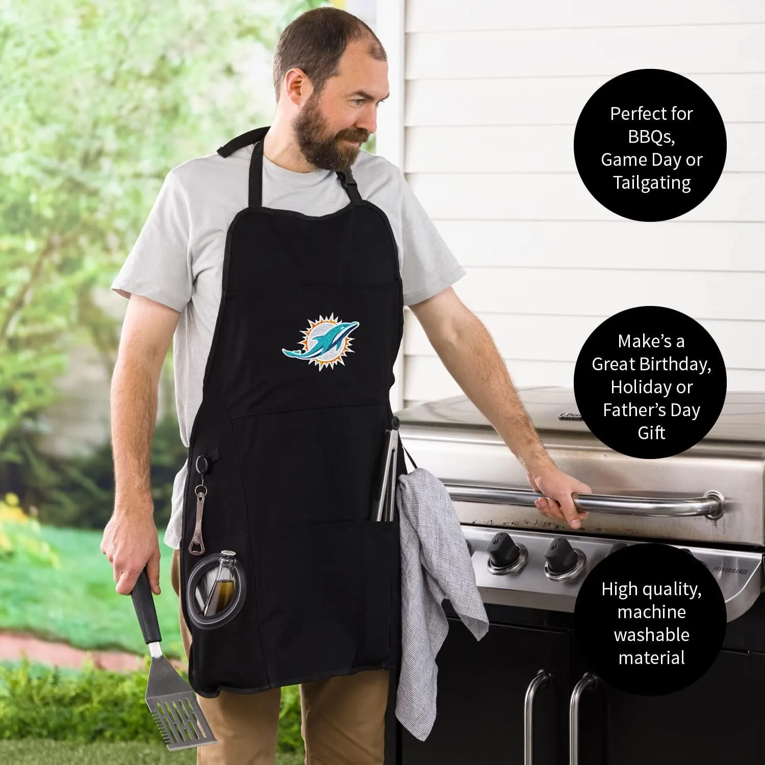 Team Sports America NFL Ultimate Grilling Apron with Bottle Opener and Insulated Beverage Holder, Adjustable Straps Men Women