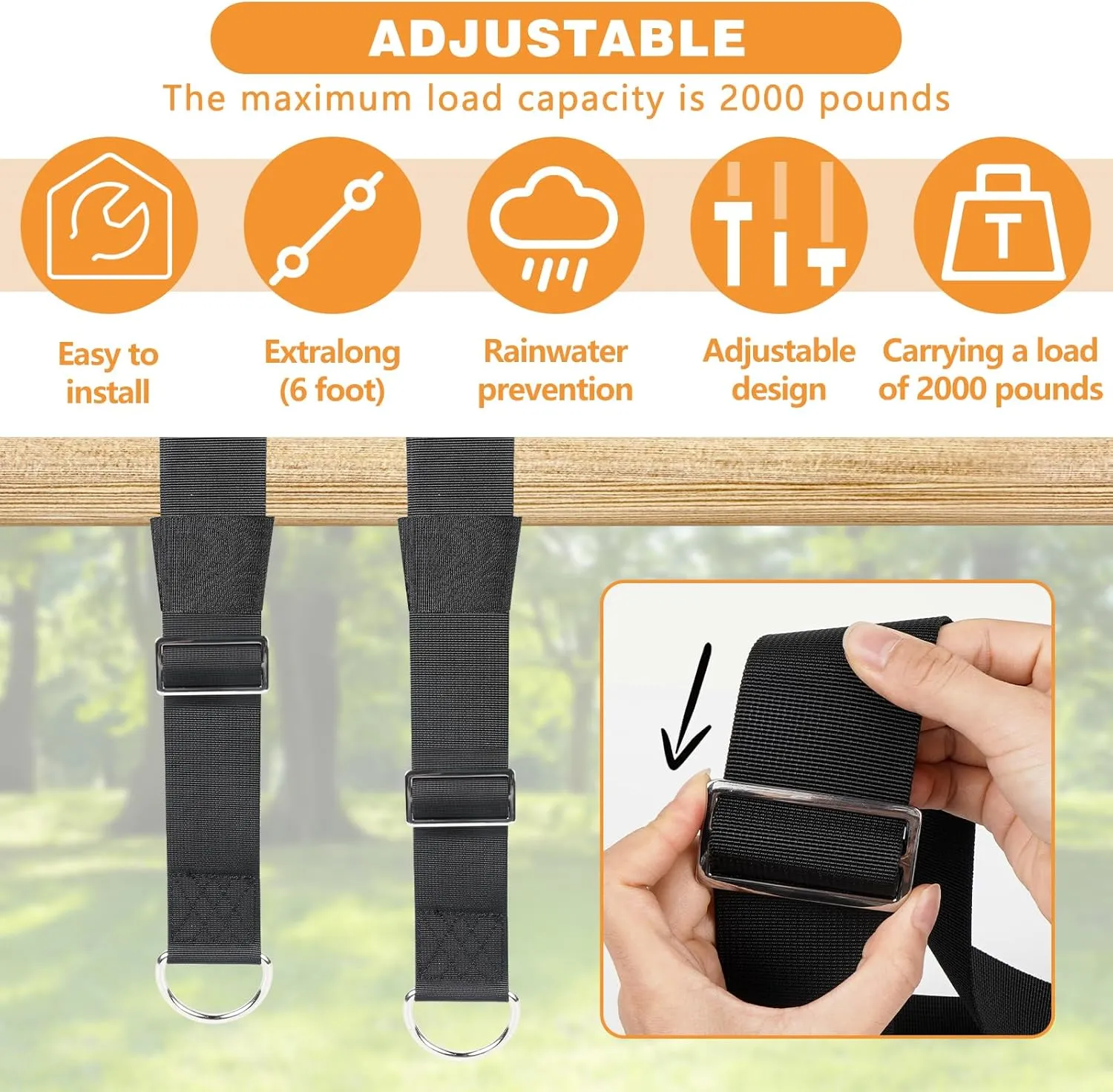 Tree Swing Straps and Tree Swing Hanging Straps (2 Pack) - Adjustable 6FT,Suit for Hammock Straps,Tire Swing and Hammock Tree StrapsSupports a Whopping 2000 lbs
