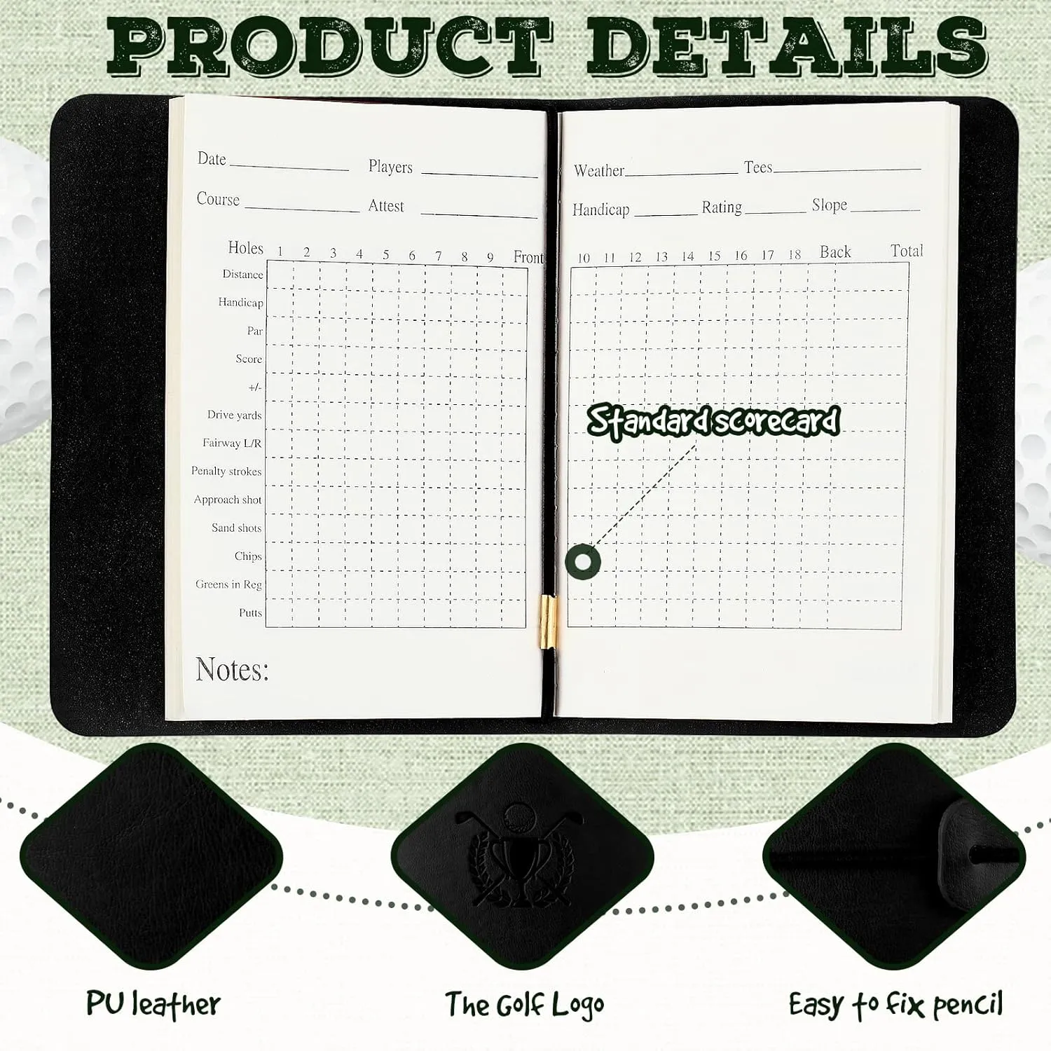 Yexiya Golf Scorecard Book with Pencil Leather Golf Journal Notebook Log Book Pocket ScoreBook Gifts for Men Golfers, Sports and Outdoor Club Accessories